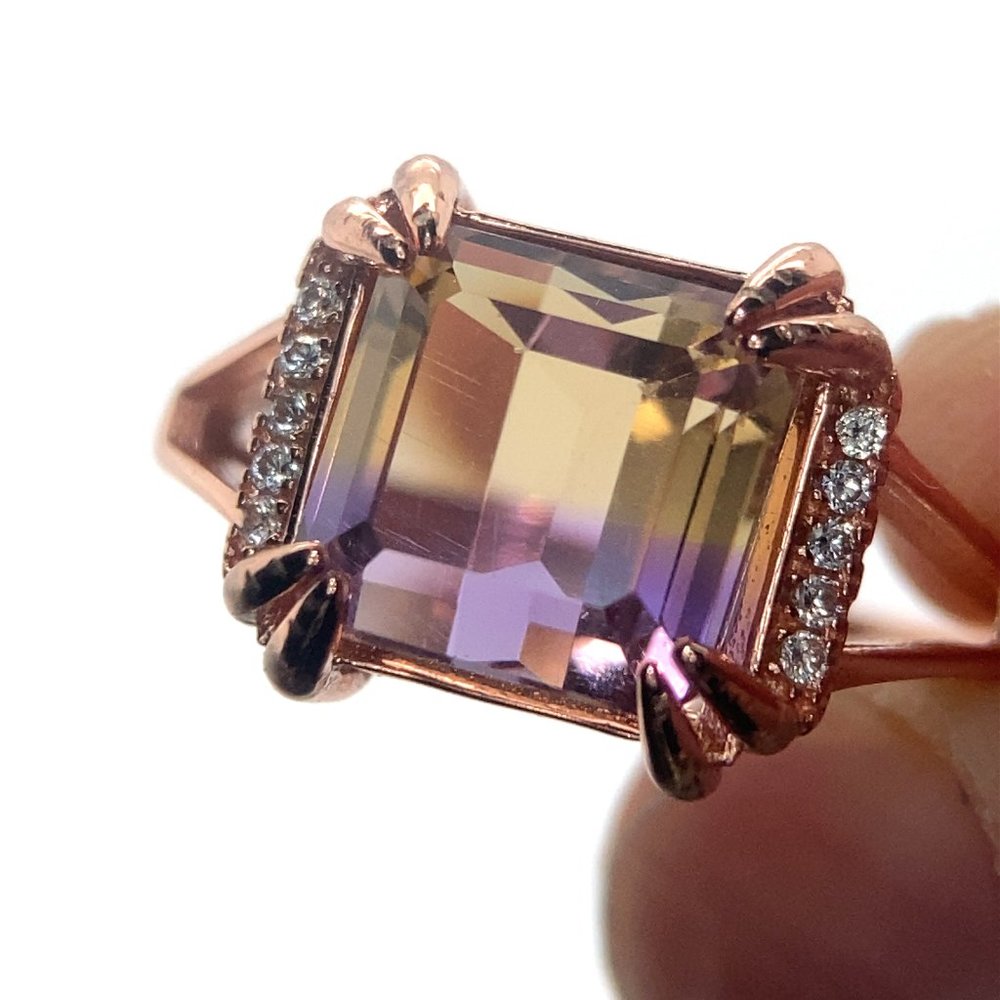 Ametrine 3.42ct Rose Gold Finish Solid 925 Sterling Silver Ring